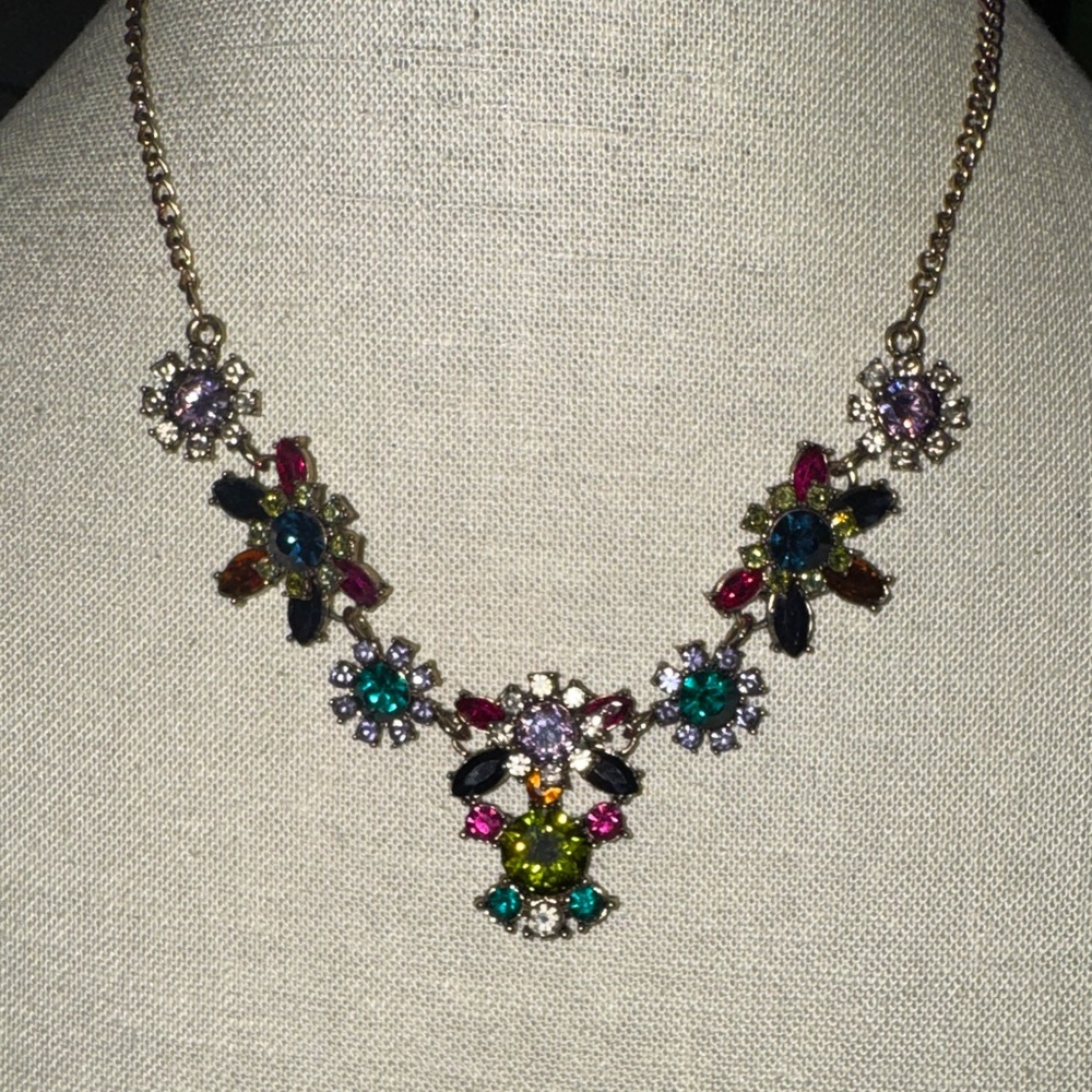 Multicolor Rhinestone Floral Statement Necklace - image 1